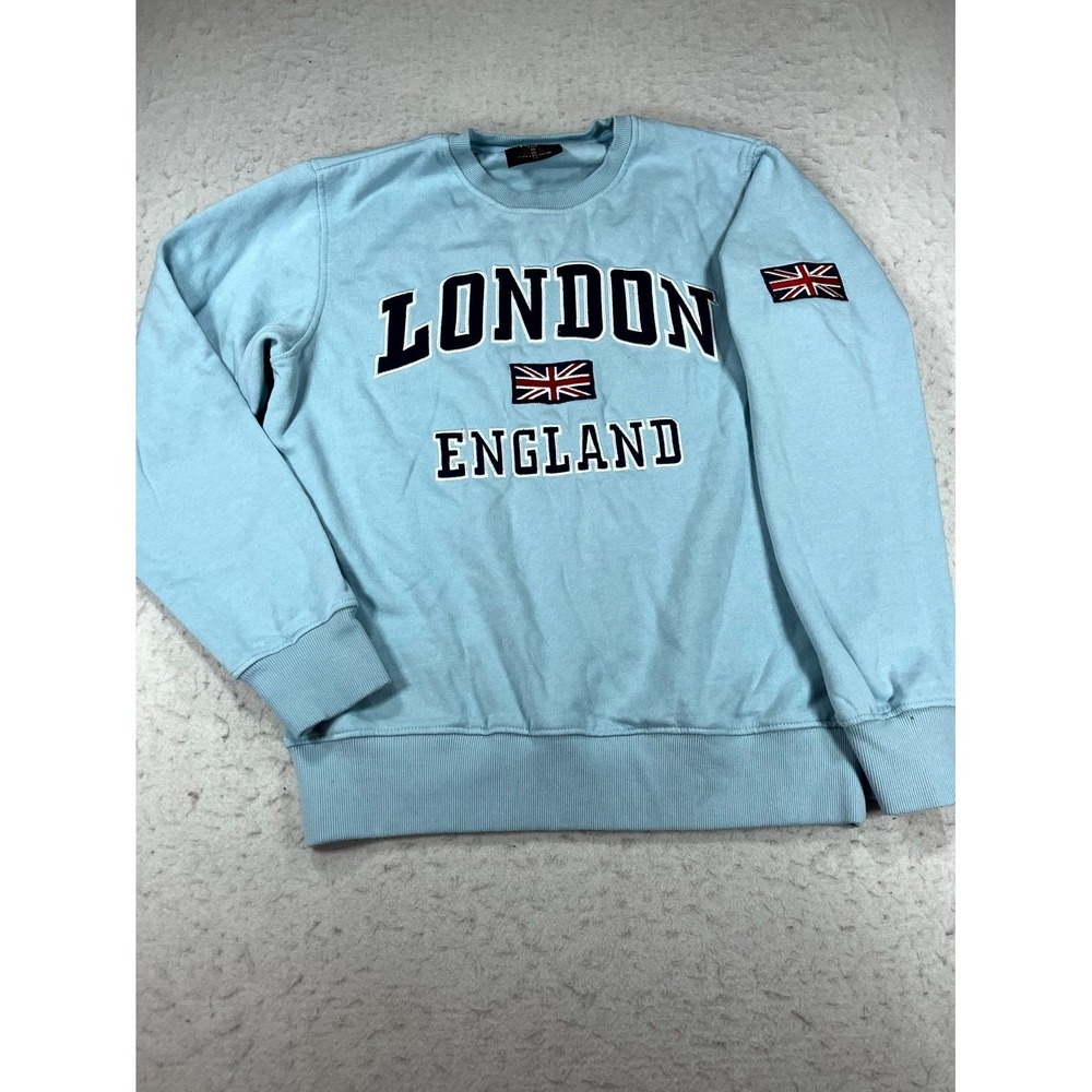 London Collection England Sweatshirt Men's XS Light Blue‎ Fleece Crew Neck Y2K